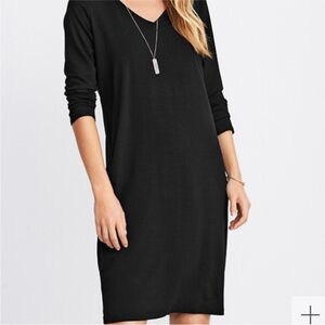Eileen Fisher Fine TENCEL Jersey V-Neck Midi Dress in Black | Size Small
